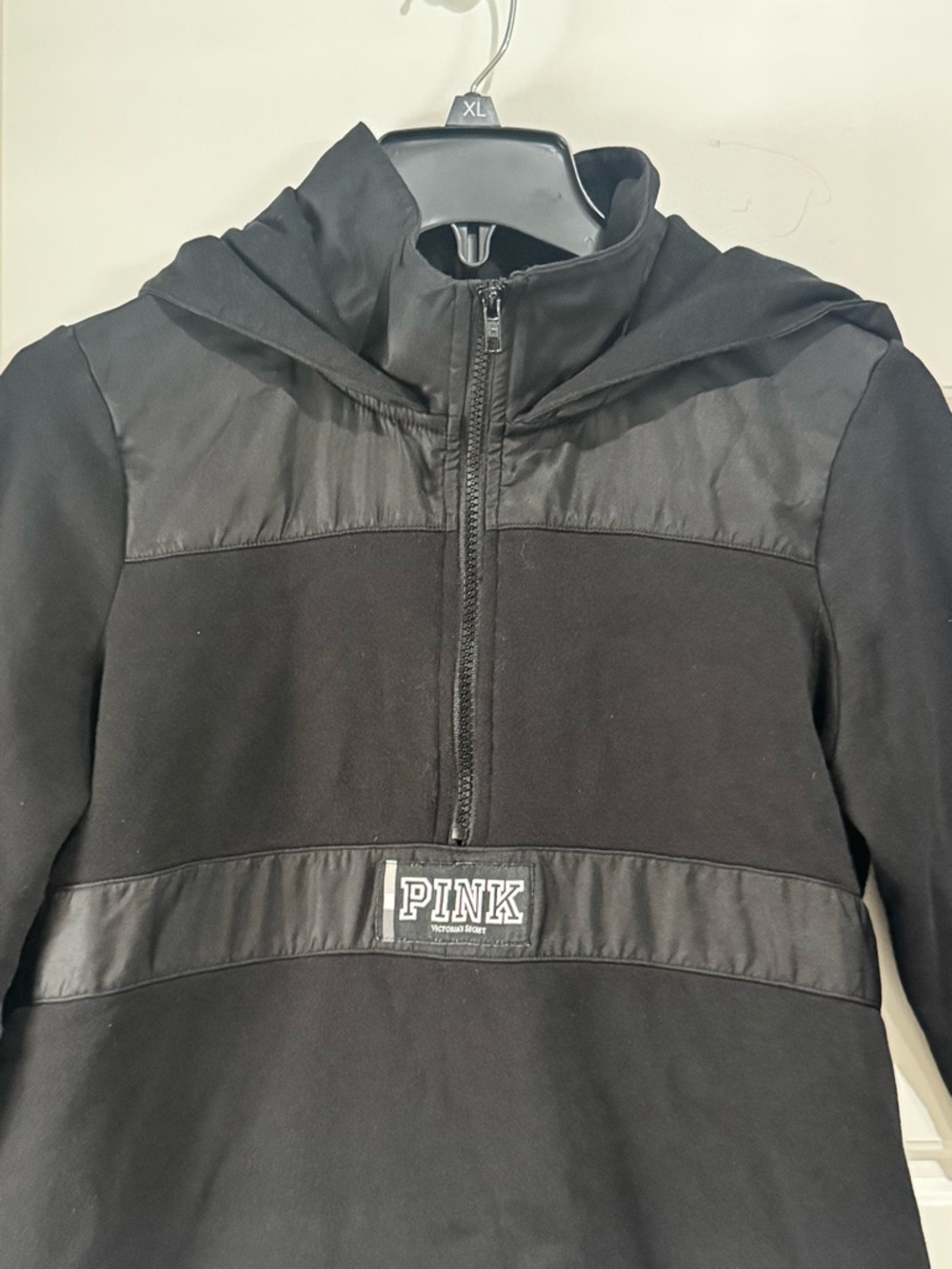 Victoria's Secret PINK Black Half-Zip Hooded Pullover - Picture 2 of 8
